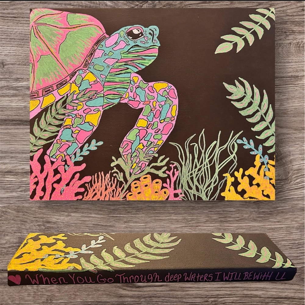 Colorful Turtle Canvas Art named “Grace In The Deep” - hand painted by me